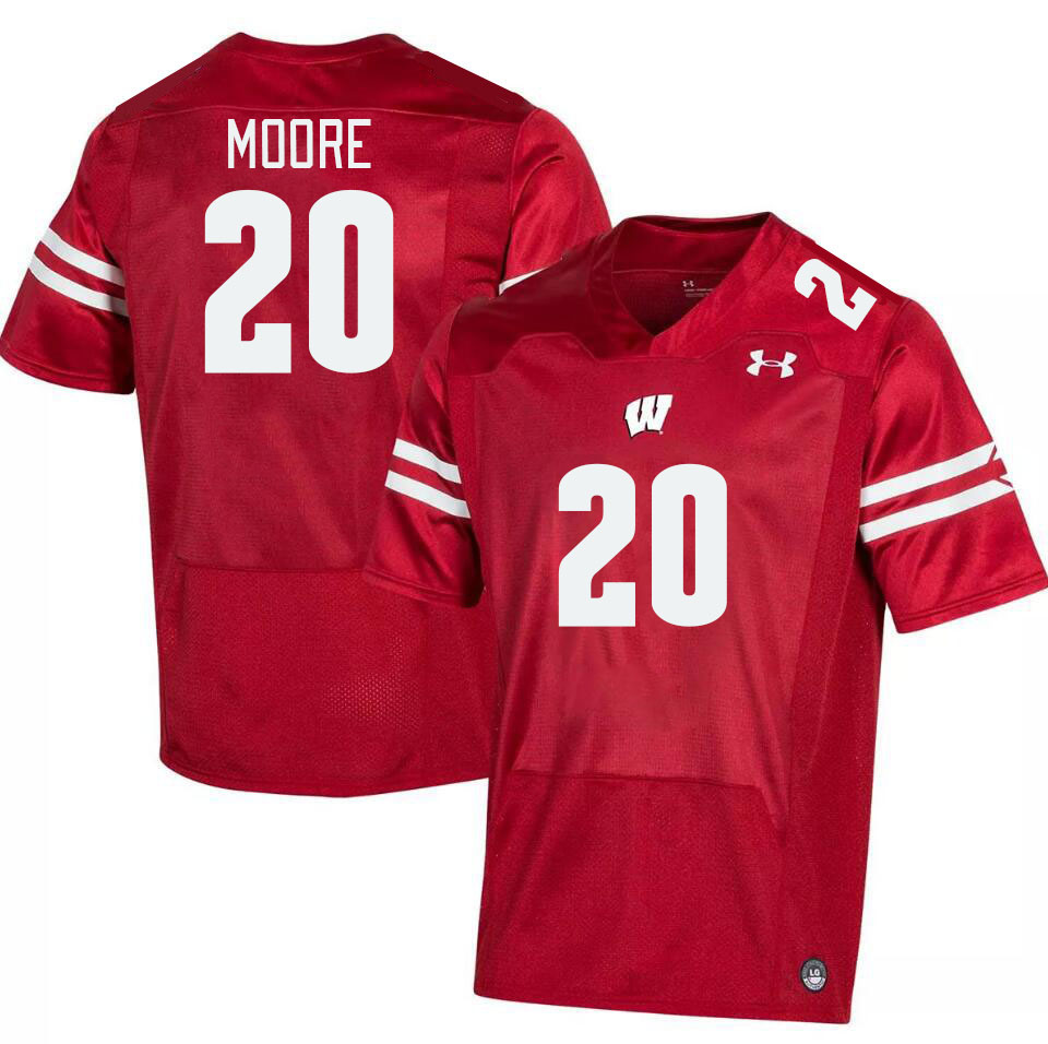Men #20 Braedyn Moore Winsconsin Badgers College Football Jerseys Stitched Sale-Red - Click Image to Close
